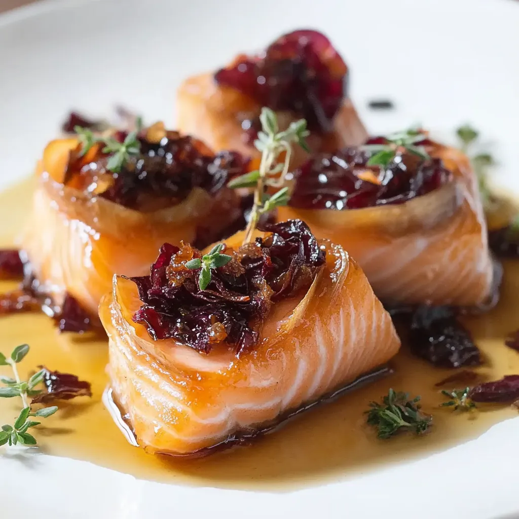 Piatti di salmone con erbe e marinata.
