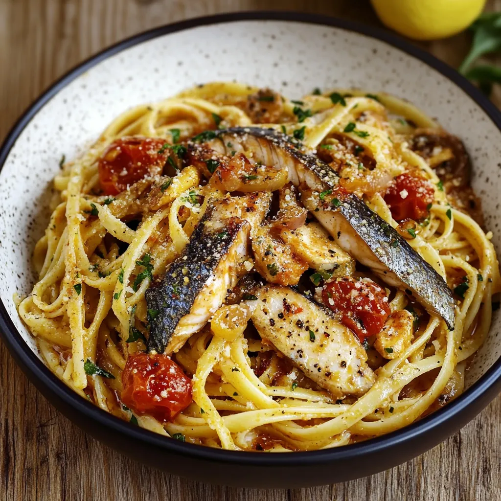Pasta con pesce e pomodoro.