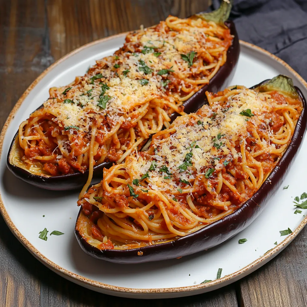 Due zucchini con spaghetti bolognese.