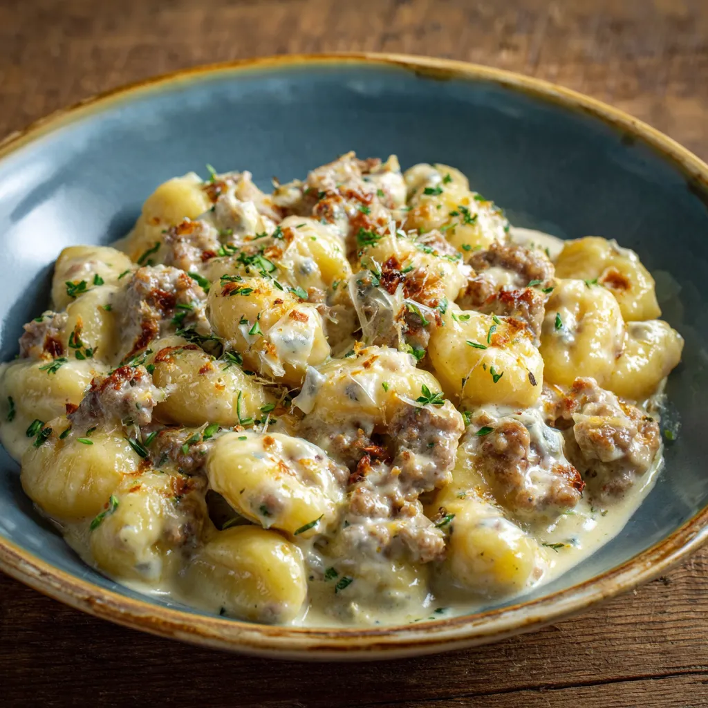 Una tazza con pasta e carne.