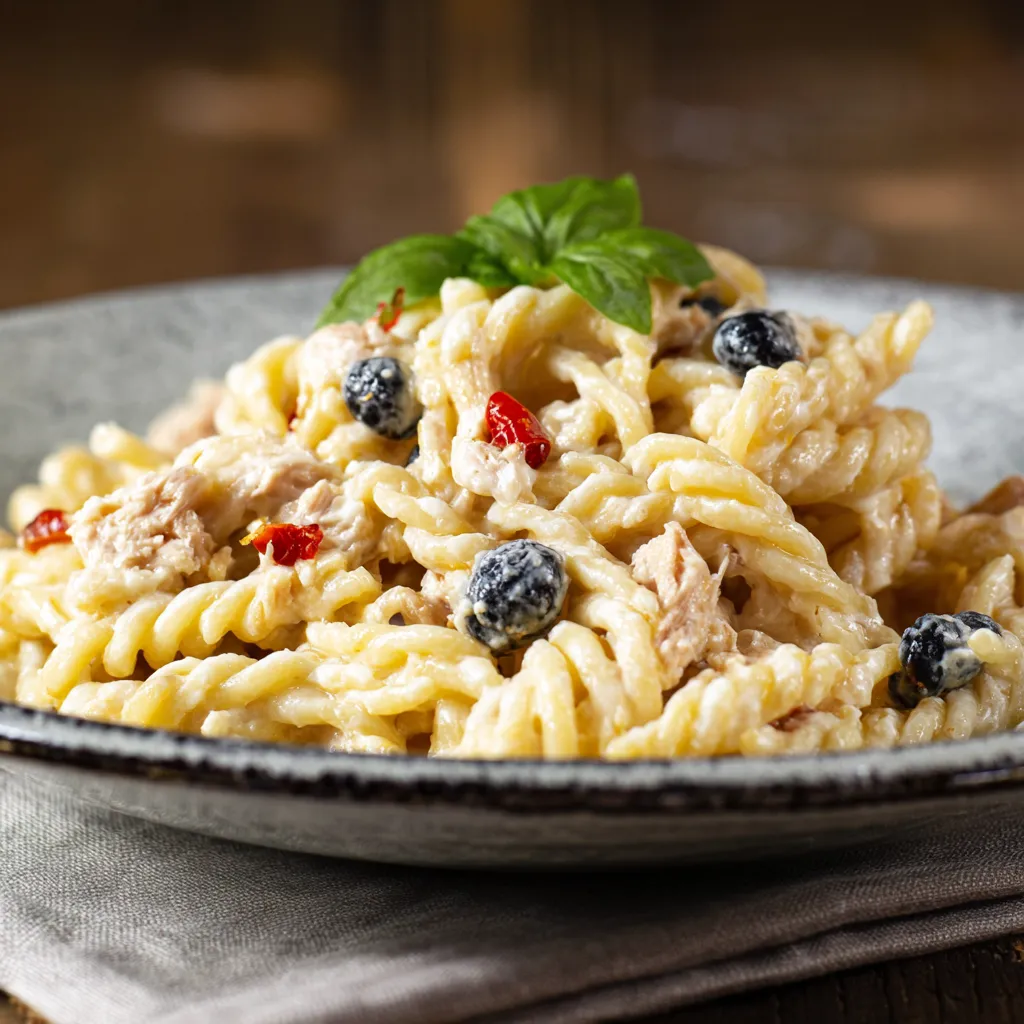 Pasta con pesce e verdure.