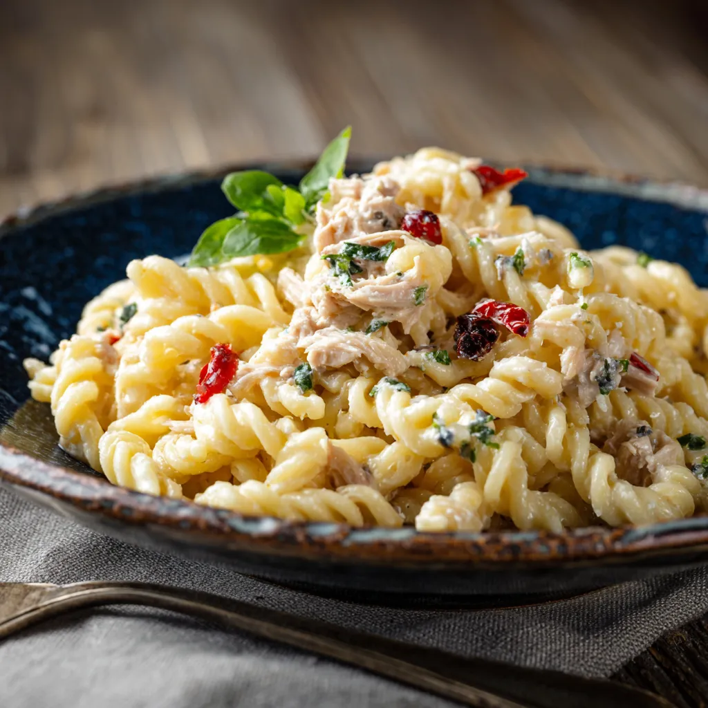 Penne con carne e verdure.