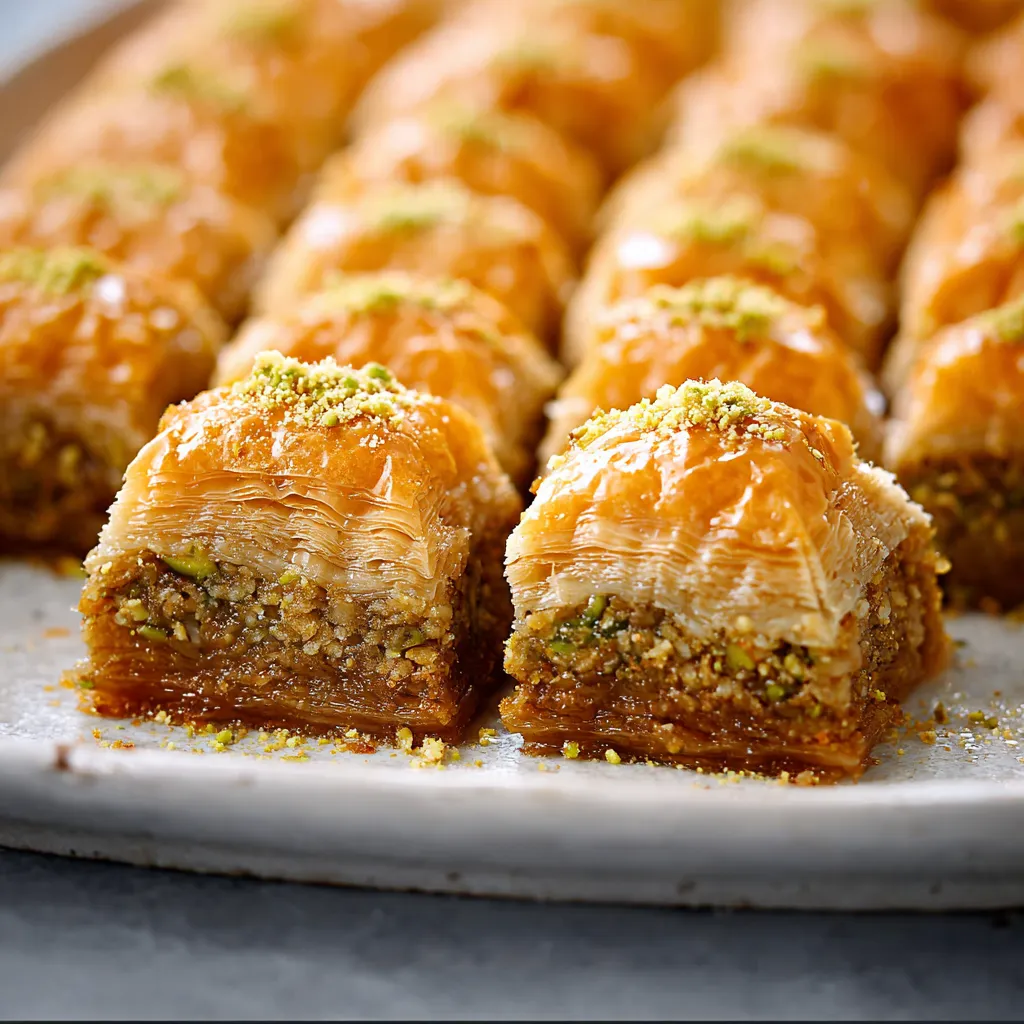 Piatti di pastry con pistacchio e cinnamon.