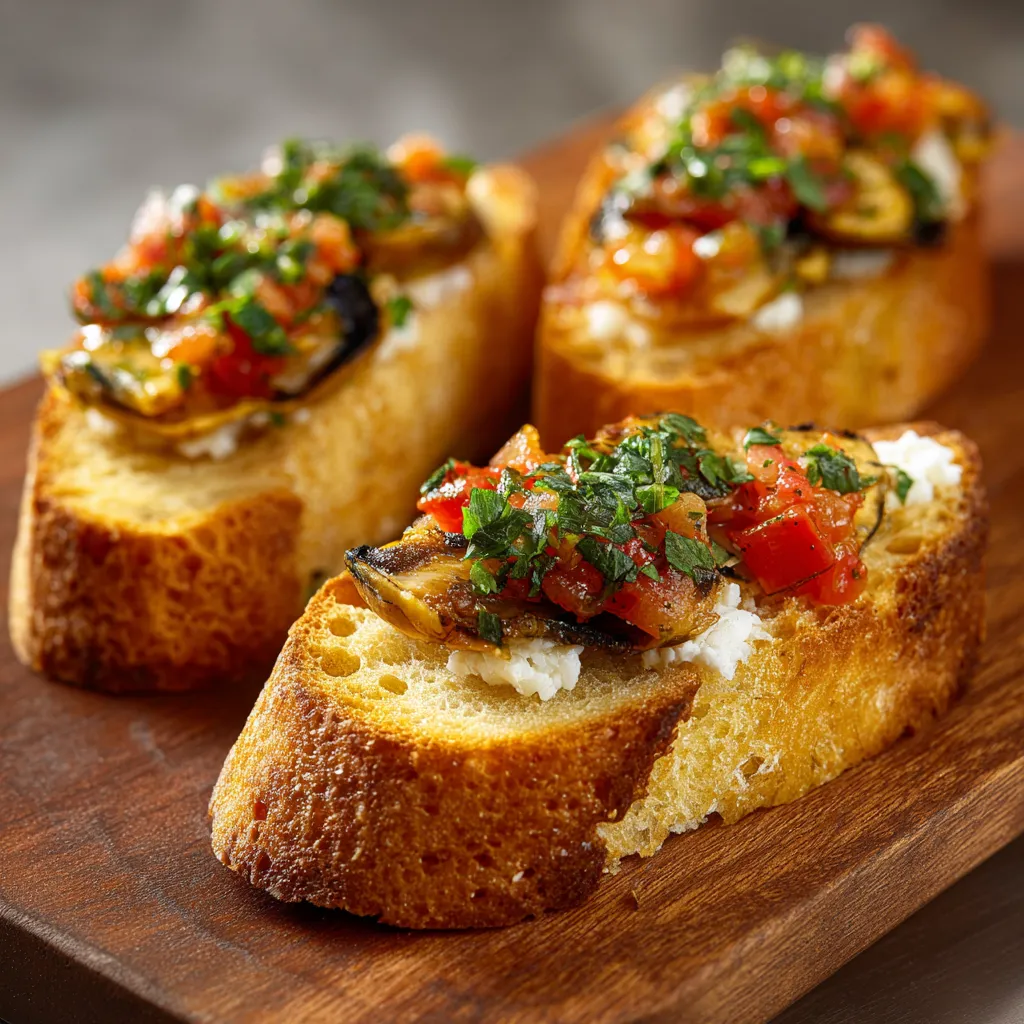 Piatti di bruschetta con pomodoro e basilico.