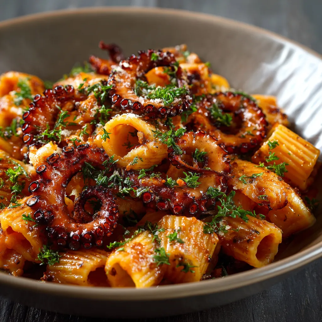 Una ciotola di pasta con ostriche e verdure.