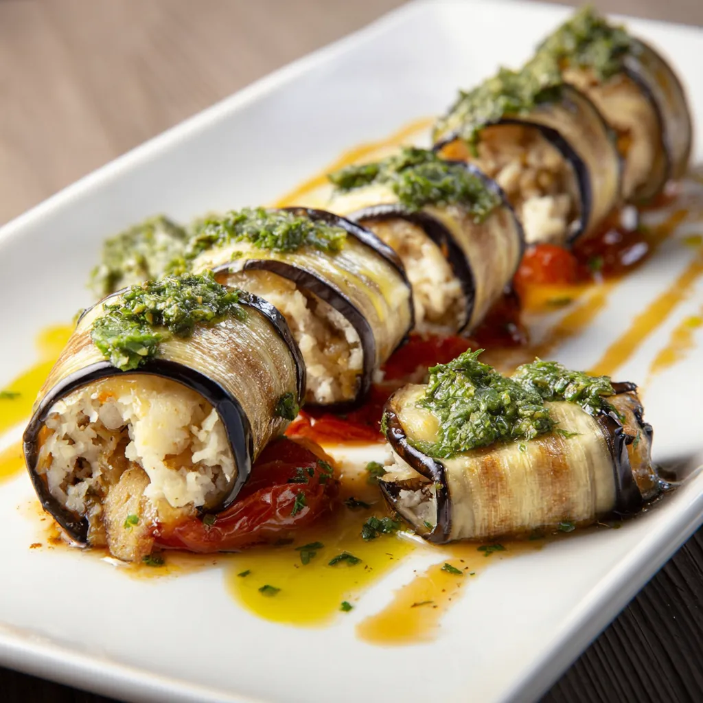Piatti di verdura con salsa verde.