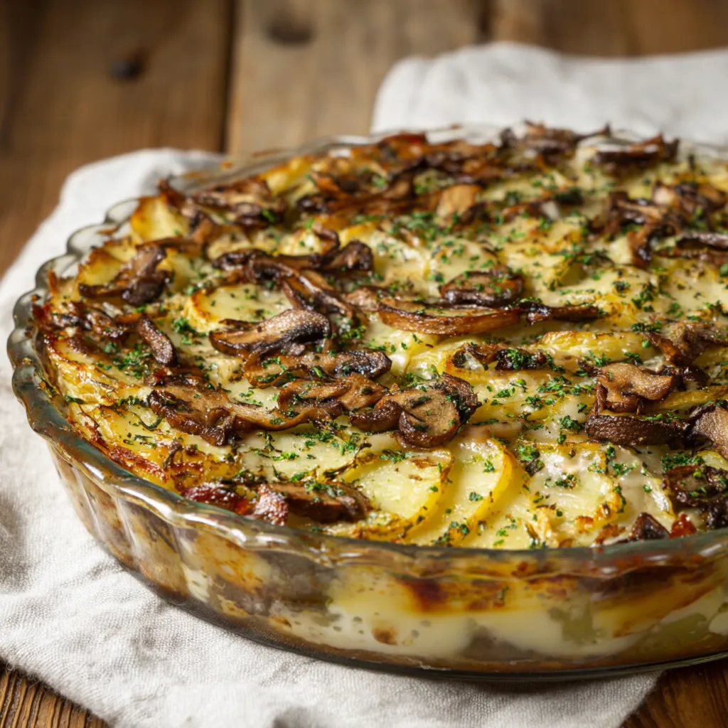 Torta con funghi e patate.