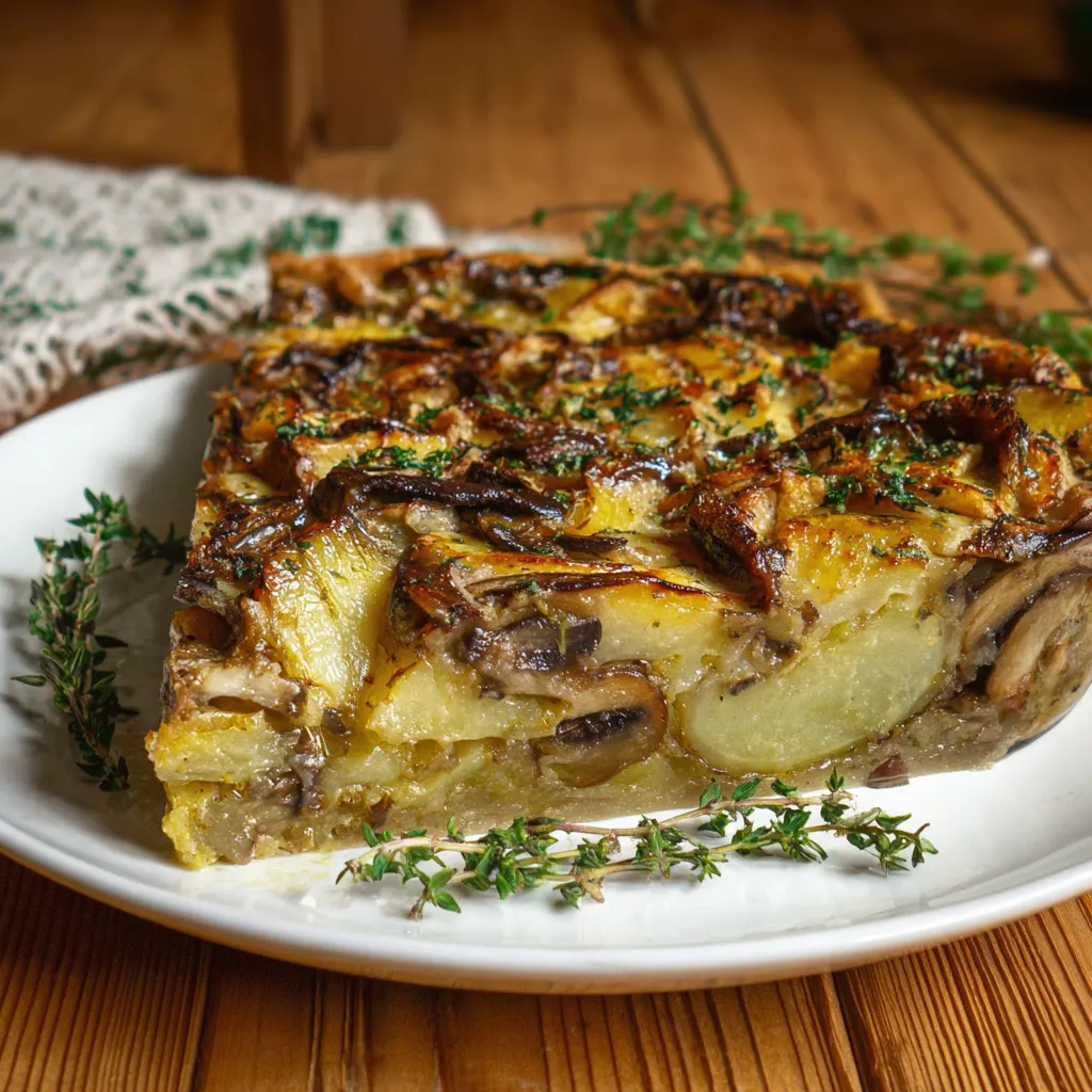 Un piatto di torta con verdure e mushroom.