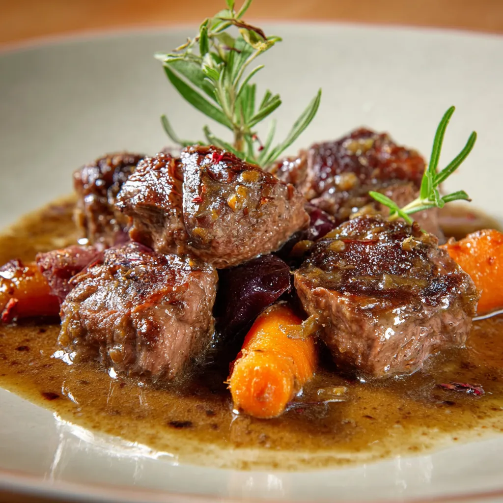 Carne di manzo con carote e erbe.
