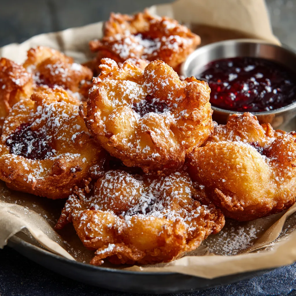 Piatti con polvere di zucchero e marmelada.