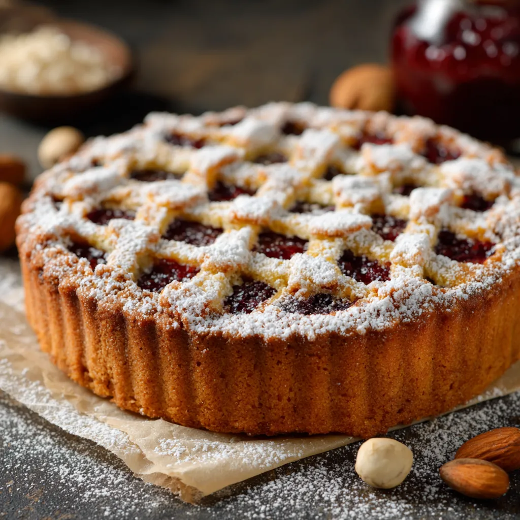 Un dolce con frutta e noci.
