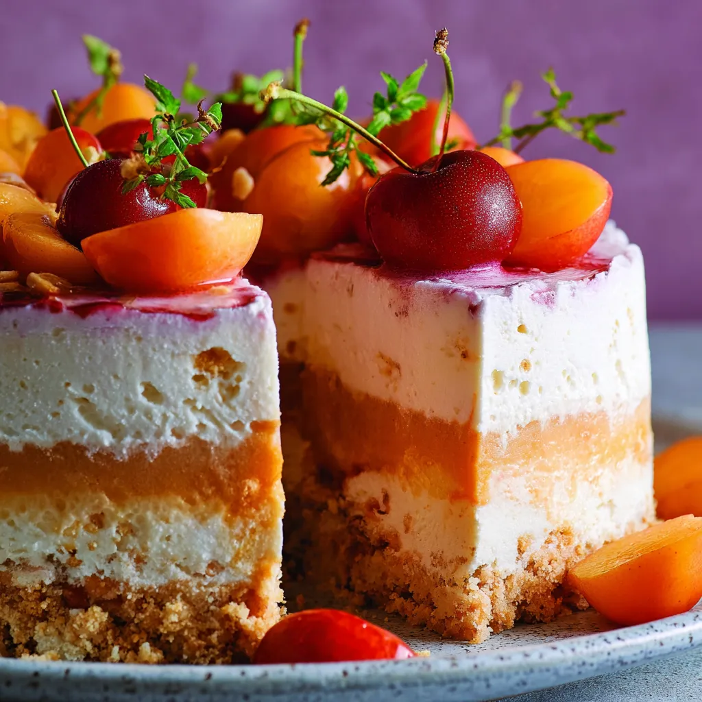 Due blocchi di torta con frutta fresca.
