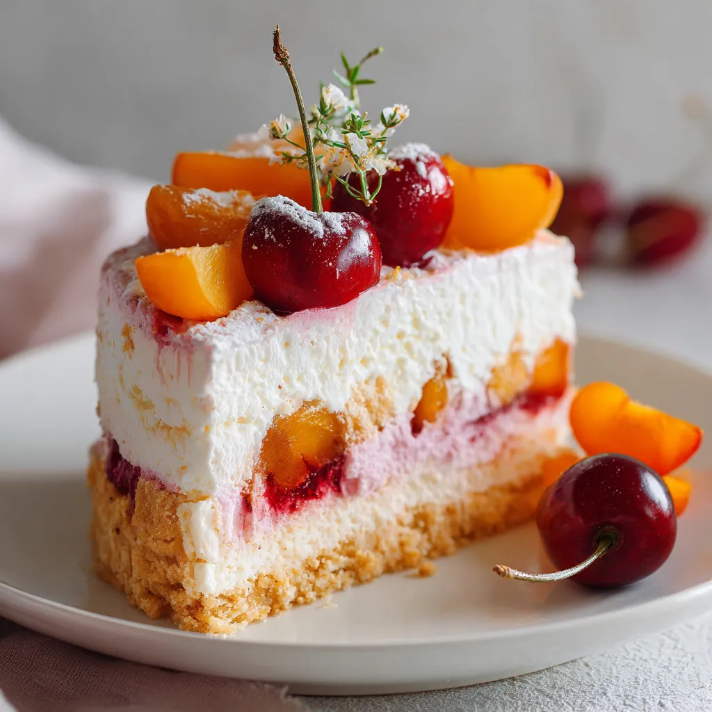 Una torta con frutta fresca e crema.