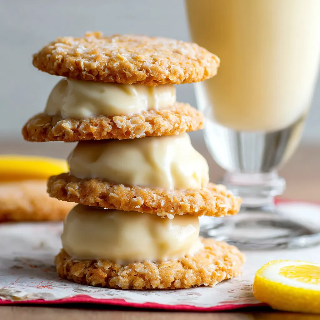 Tre biscotti con crema e frullato di limone.