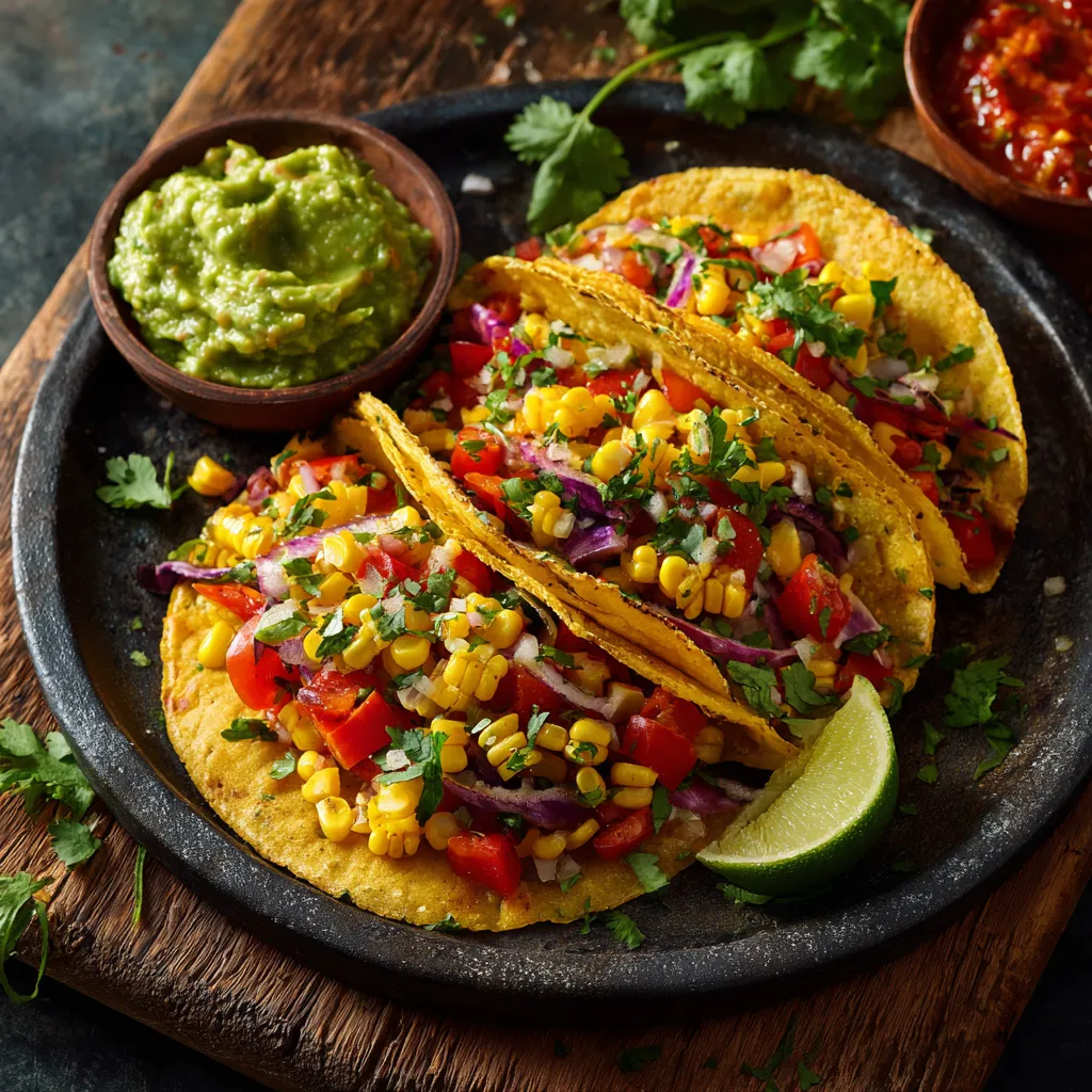 Tacos con salsa verde e guacamole.