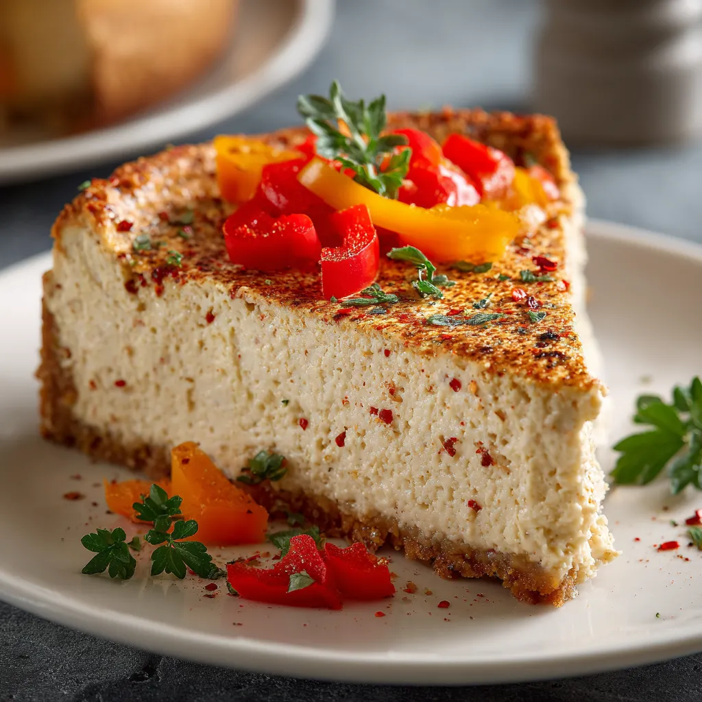 Una fetta di torta con frullati e peperoni.