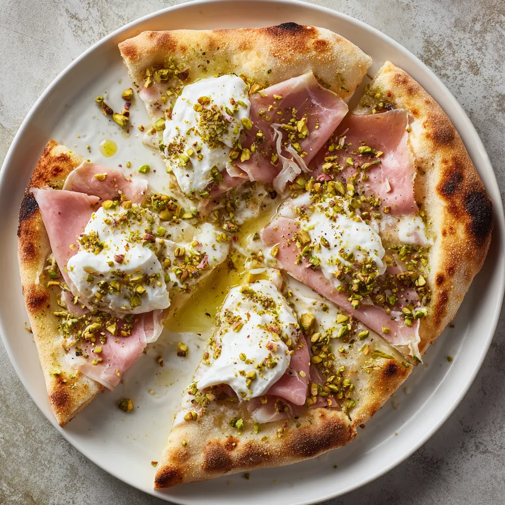 Pizza con prosciutto e ricotta.