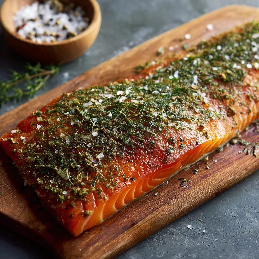 Un pesce marinato con erbe e sale.