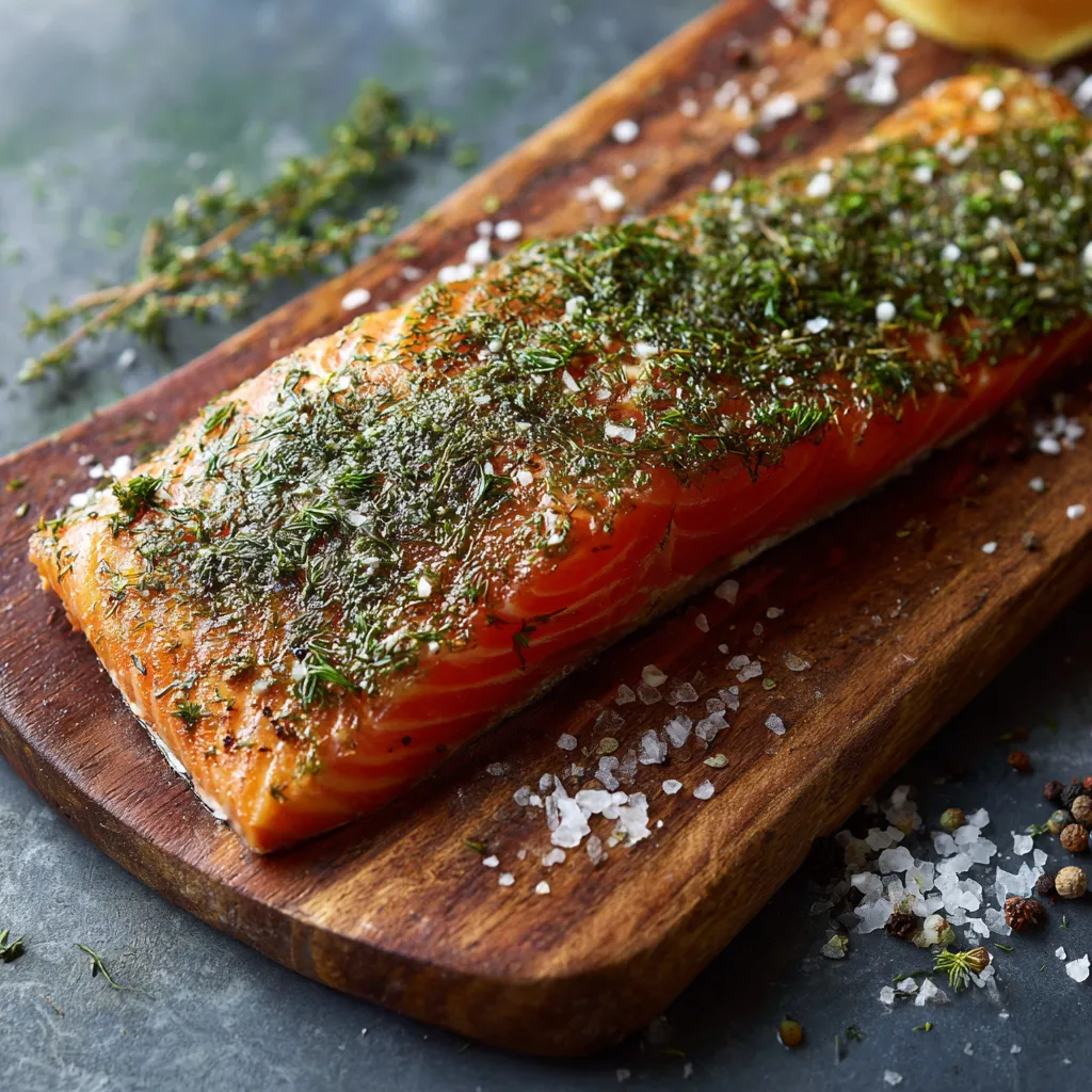 Salmone con erbe e sale.