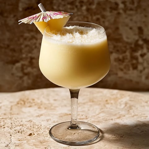 Una cocktail con frullato e una frullata in una coppa.
