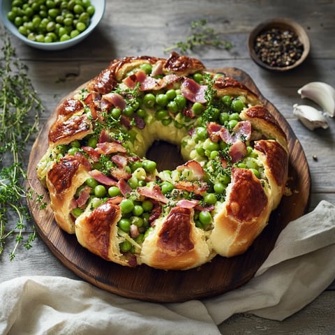 Un piatto di pizza con verdure e prosciutto.