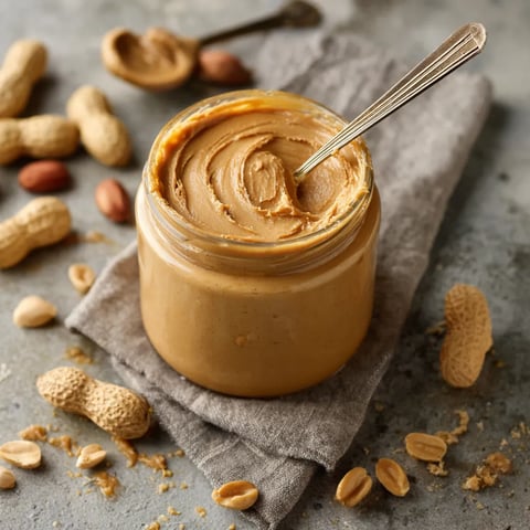Un contenitore di crema di noci con un cucchiaino dentro.